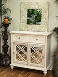Furniture Home Furniture - 32" X 14" X 32" Distressed White MDF, Wood, Mirrored Glass Sideboard with Doors and a Drawer HomeRoots