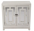 Furniture Home Furniture - 32" X 14" X 32" Ivory MDF, Wood, Mirrored Glass Sideboard with Doors and Blue Paint HomeRoots