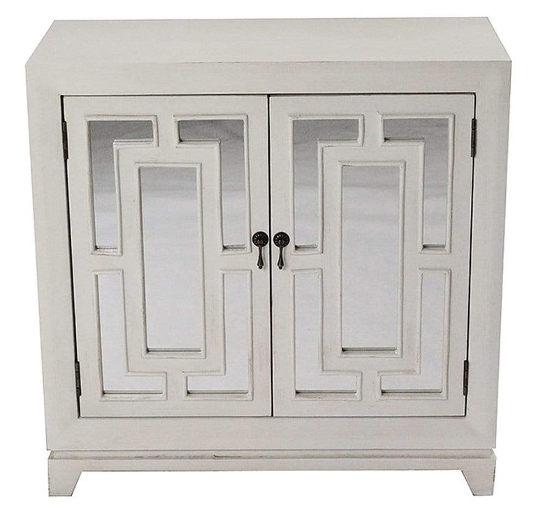 Furniture Home Furniture - 32" X 14" X 32" Ivory MDF, Wood, Mirrored Glass Sideboard with Doors and Blue Paint HomeRoots