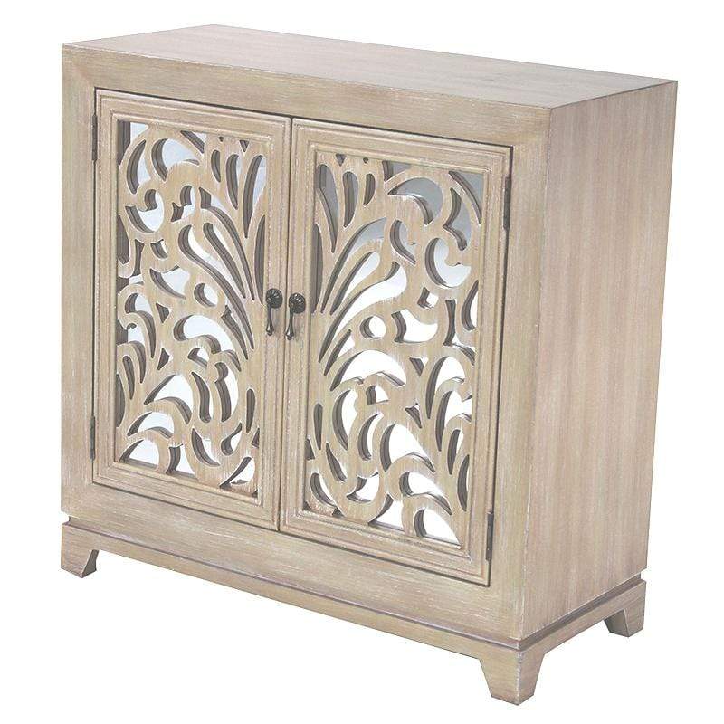 Furniture Home Furniture - 32" X 14" X 32" White Wash MDF, Wood, Mirrored Glass Sideboard with Doors HomeRoots