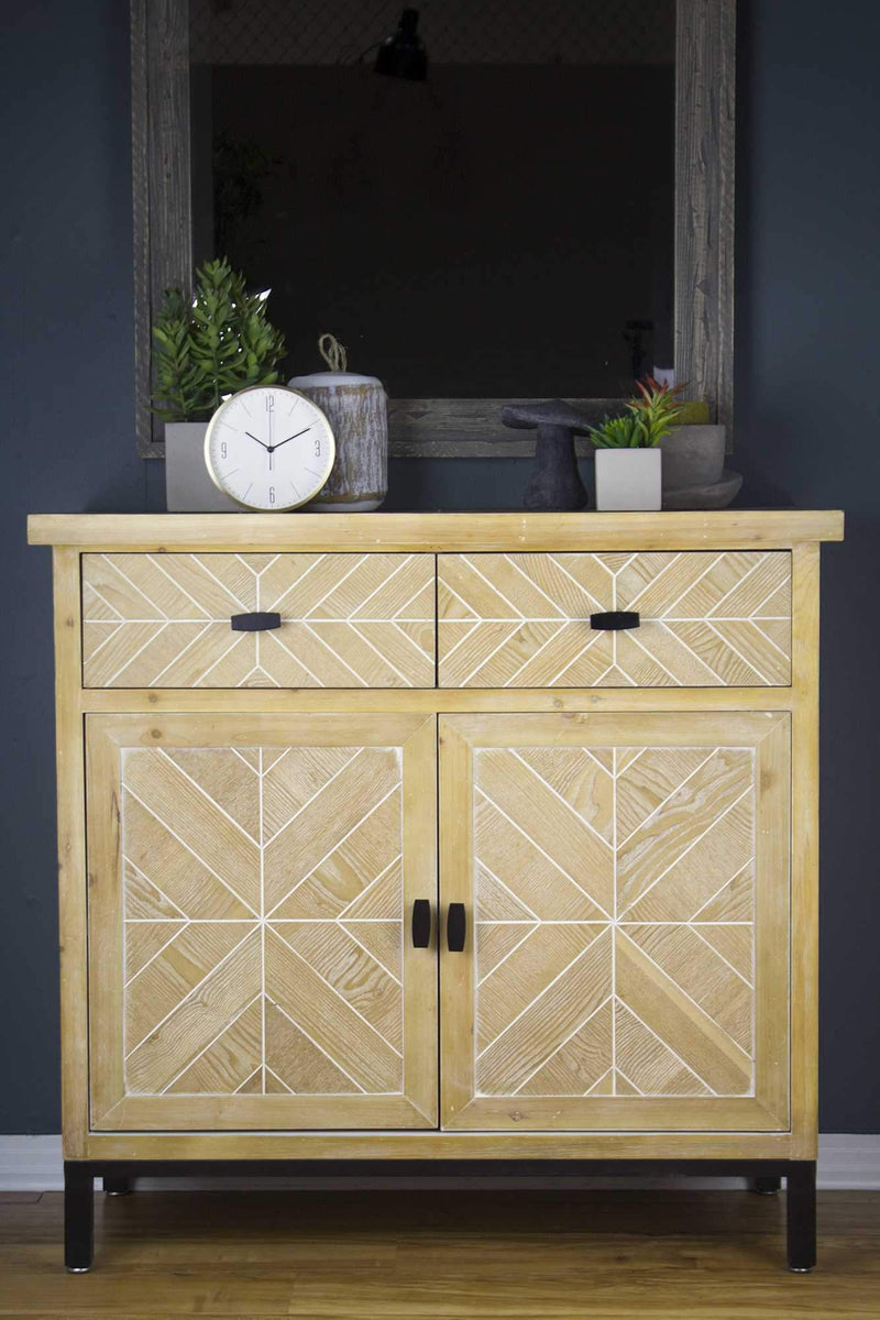 Furniture Home Furniture - 35'.8" X 15" X 33'.8" White Washed Parquet Iron, Wood, MDF Sideboard with Wood Drawers and Wood Doors HomeRoots