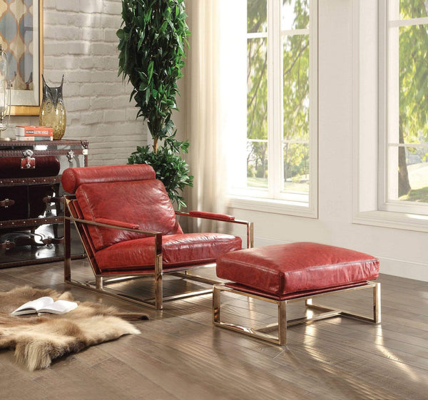 Furniture Leather Ottoman - 28" X 20" X 14" Antique Red Leather Ottoman HomeRoots