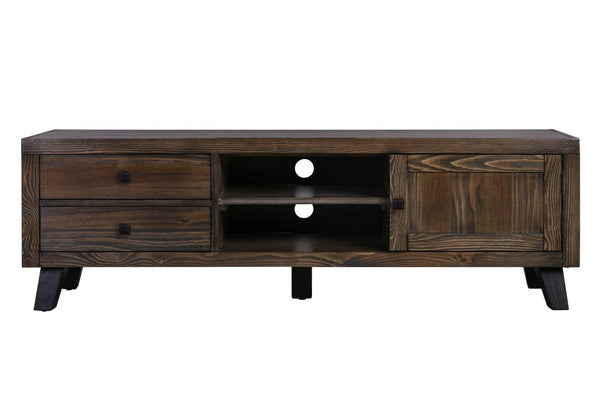 Furniture Living Room Furniture - 16" X 63" X 20" Brown Pine Wood And Mdf Media Unit HomeRoots