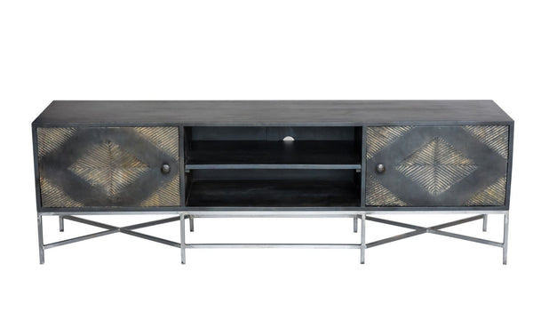 Furniture Living Room Furniture - 16" X 71" X 23" Metal Base Mango Wood Media Unit HomeRoots