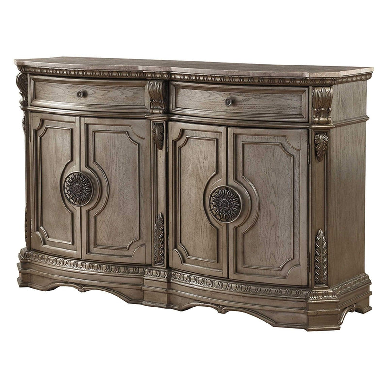 Furniture Living Room Furniture - 19" X 68" X 42" Antique Champagne Server w/Wood Top HomeRoots