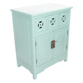 Furniture Living Room Furniture - 24" X 15" X 30" Aqua MDF, Wood Sideboard with a Drawer, Doors and Circle Link Cutouts HomeRoots