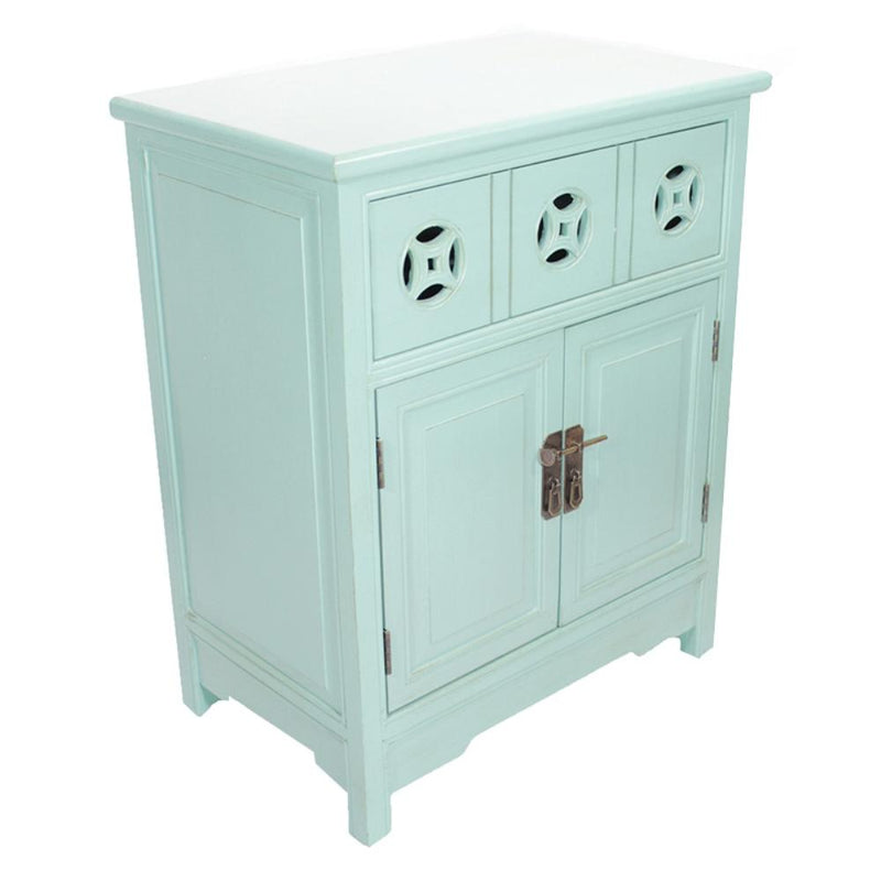 Furniture Living Room Furniture - 24" X 15" X 30" Aqua MDF, Wood Sideboard with a Drawer, Doors and Circle Link Cutouts HomeRoots