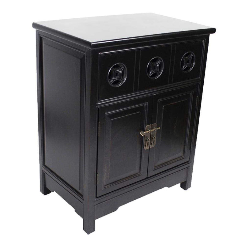 Furniture Living Room Furniture - 24" X 15" X 30" Black MDF, Wood Sideboard with a Drawer, Doors and Circle Link Cutouts HomeRoots