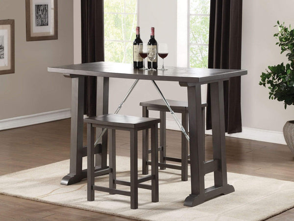Furniture Living Room Furniture - 3 Piece Wooden Counter Height Set In Gray Oak & Chrome HomeRoots