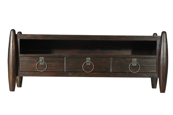 Furniture Living Room Furniture - 64" X 22" X 25" Dark Brown Pine Wood Media Unit HomeRoots