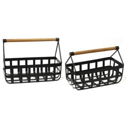 Furniture Modern Furniture - 6.13"x 12.5"x 8.5" Modern Farmhouse Black/Tan Basket Set HomeRoots