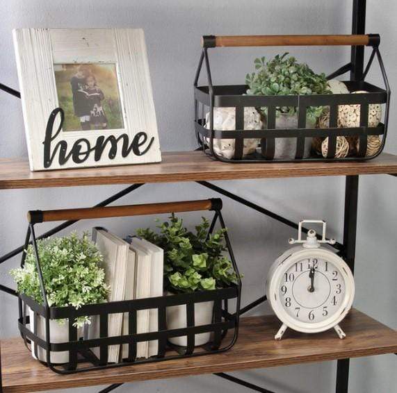 Furniture Modern Furniture - 6.13"x 12.5"x 8.5" Modern Farmhouse Black/Tan Basket Set HomeRoots