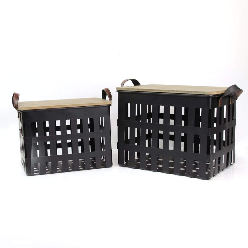 Furniture Modern Furniture - Metal Storage Baskets with Wood Tops Set of 2 HomeRoots