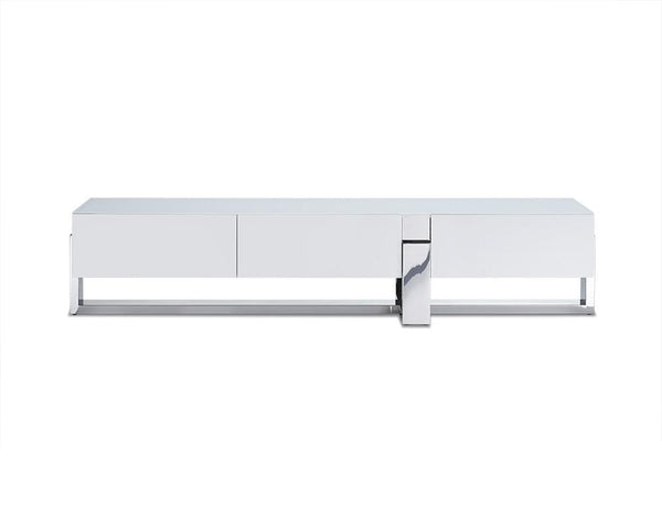 Furniture Rustic Furniture - 91" X 18" X 19" White Stainless Steel TV Unit HomeRoots