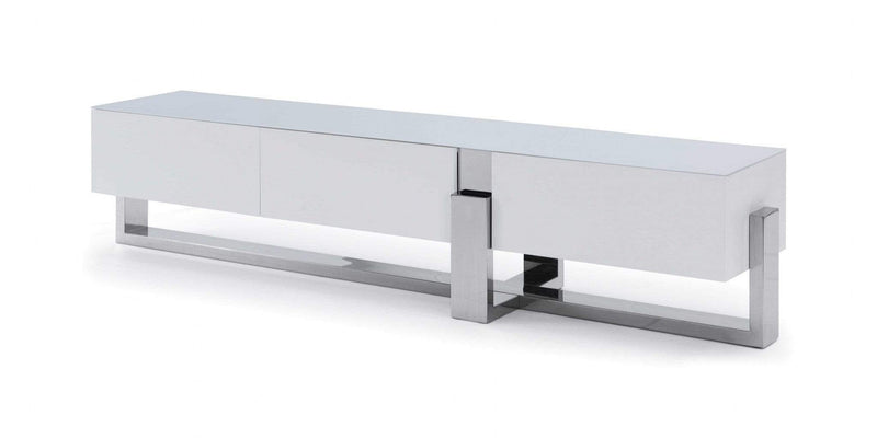 Furniture Rustic Furniture - 91" X 18" X 19" White Stainless Steel TV Unit HomeRoots