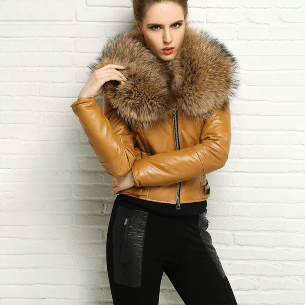 FURSARCAR 2020 NEW Genuine Leather Jacket Women Winter Natural Real Raccoon  Fur Collar Coat Fashion Luxury Short Fur Jackets JadeMoghul Inc. 