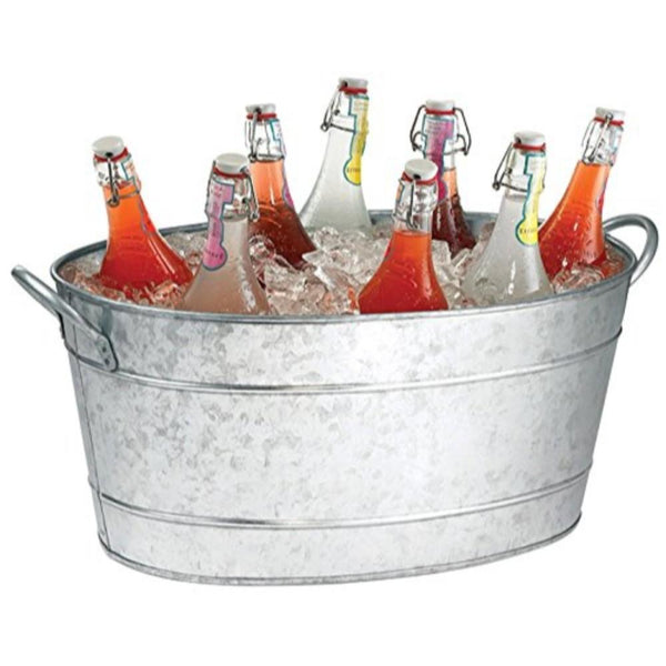Galvanized Beverage Tub With Handles, Gray-Coolers and Ice Chests-Gray-Galvanized Steel-JadeMoghul Inc.
