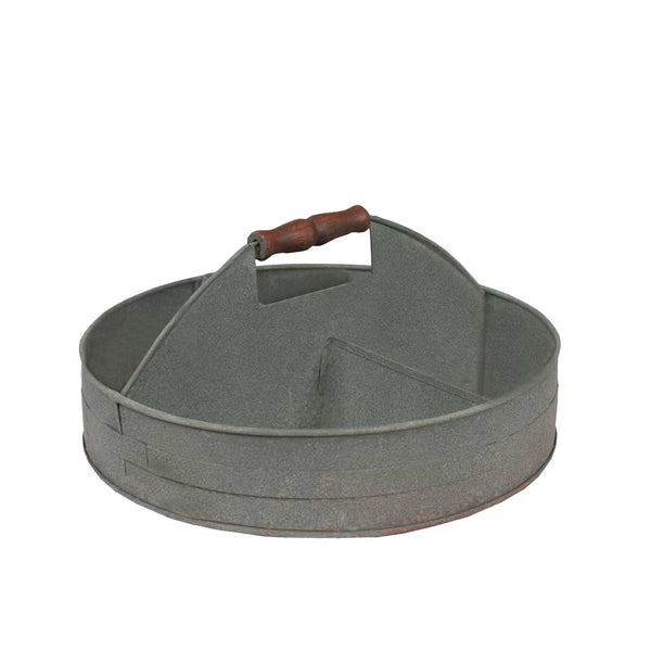 Galvanized Divided Serving Tray With Wood Handle, Gray-Serving Trays-Gray-Galvanized Steel & Wood-JadeMoghul Inc.