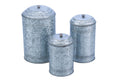 Galvanized Metal Lidded Canister With Oxidized Ball Knob, Set of Three, Gray-Canisters-Gray-Metal-Distressed Rustic-JadeMoghul Inc.