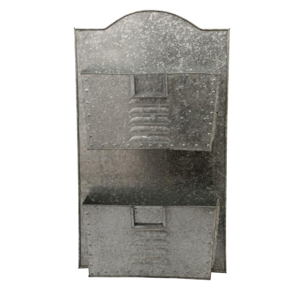 Galvanized Metal Two Tier Wall Pocket Organizer, Gray-Wall Organizers-Gray-Iron-JadeMoghul Inc.