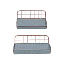 Galvanized Metal Wall Iron Shelves With Wired Back, Set Of 2, Gray-Display and Wall Shelves-Gray-Iron-JadeMoghul Inc.