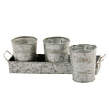 Galvanized Set of Three Planters With Tray, Gray-Indoor Pots and Planters-Gray-Metal-JadeMoghul Inc.