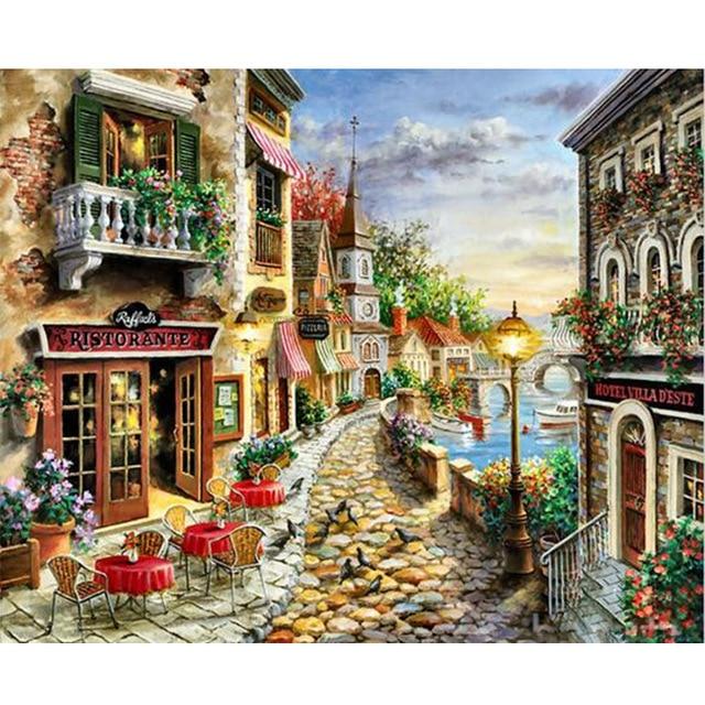 GATYZTORY Paint By Numbers For Adults Children DIY HandPainted Oil Painting Town Landscape Picture Paint Home Decoration AExp