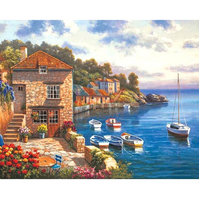 GATYZTORY Paint By Numbers For Adults Children DIY HandPainted Oil Painting Town Landscape Picture Paint Home Decoration AExp
