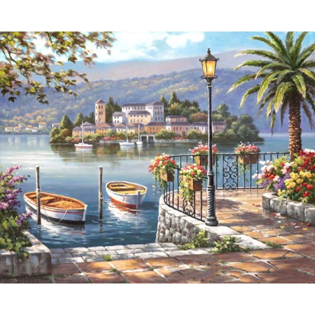 GATYZTORY Paint By Numbers For Adults Children DIY HandPainted Oil Painting Town Landscape Picture Paint Home Decoration AExp