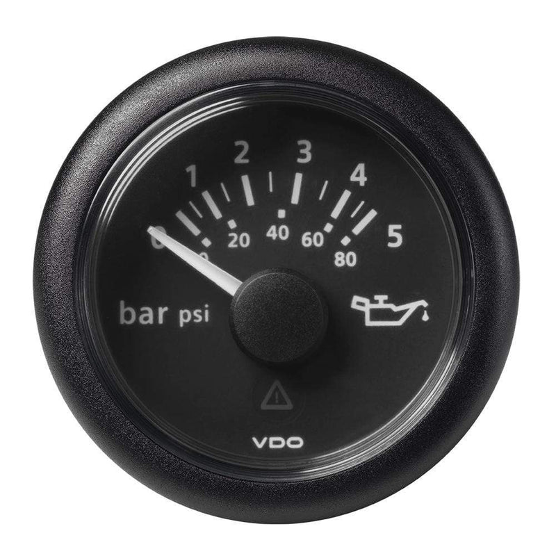 Gauges VDO Marine 2-1/16" (52mm) ViewLine Oil Pressure Gauge 5 Bar/80 PSI - 8-32V - Black Dial  Round Bezel [A2C59514123] VDO Marine