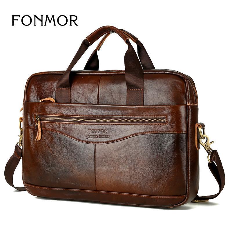 Genuine Leather Briefcases Men Handbag Natural Real Cowhide Business Shoulder Bag Hand bags High Quality-Brown-JadeMoghul Inc.