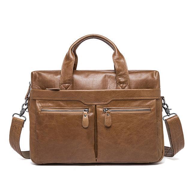 Genuine Leather Men Bags Business Briefcase Men's Laptop Bag Man Vintage Crossbody Shoulder Handbag-Brown-JadeMoghul Inc.