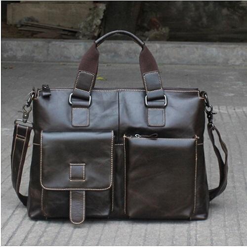 Genuine Leather Men Briefcases / Computer Laptop Business Bag-260 oil green-China-JadeMoghul Inc.