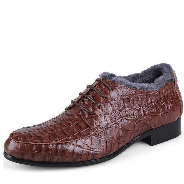 Genuine Leather Oxford Shoes / Men Crocodile Pattern Shoes-black-5-JadeMoghul Inc.