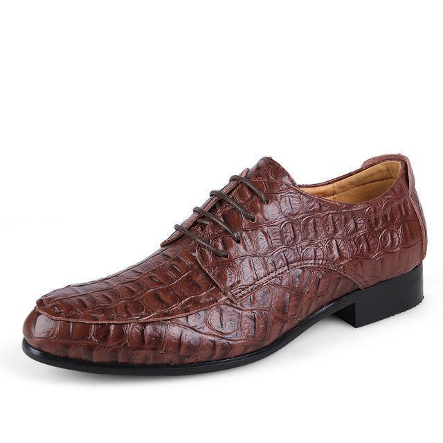 Genuine Leather Oxford Shoes / Men Crocodile Pattern Shoes-coffee-5-JadeMoghul Inc.