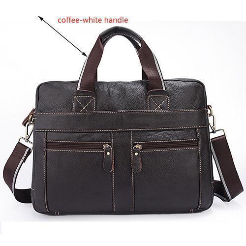 Genuine Leather Shoulder Bag / Business Laptop Bag / Handbag-312F3coffeewhite-China-JadeMoghul Inc.