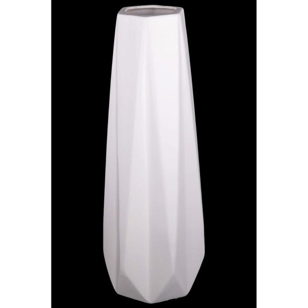 Geometric Pattern Ceramic Vase With 3D Appeal, Large, White-Vases-White-Ceramic-Matte Finish-JadeMoghul Inc.