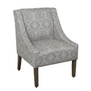 Geometric Pattern Fabric Upholstered Wooden Accent Chair with Swooping Armrests, Gray and Brown-Accent Chairs-Gray and Brown-Wood and Fabric-JadeMoghul Inc.