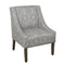 Geometric Pattern Fabric Upholstered Wooden Accent Chair with Swooping Armrests, Gray and Brown-Accent Chairs-Gray and Brown-Wood and Fabric-JadeMoghul Inc.
