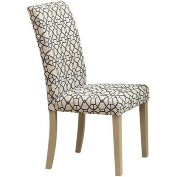 Geometric Pattern Fabric Upholstered Wooden Side Chair, Set of 2, Blue and Brown-Accent Chairs-Blue and Brown-Wood and Fabric-JadeMoghul Inc.