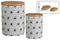 Geometric patterned Canister With Bamboo Lid, Set of 2, White-CANISTER SETS-White-Ceramic-JadeMoghul Inc.