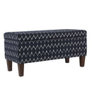 Geometric Patterned Fabric Upholstered Wooden Bench with Hinged Storage, Large, Blue and Brown