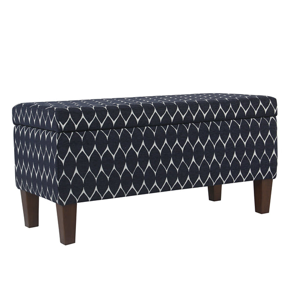 Geometric Patterned Fabric Upholstered Wooden Bench with Hinged Storage, Large, Blue and Brown