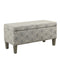 Geometric Trellis Patterned Fabric upholstered Wooden Bench With Storage, Large, Gray and Cream