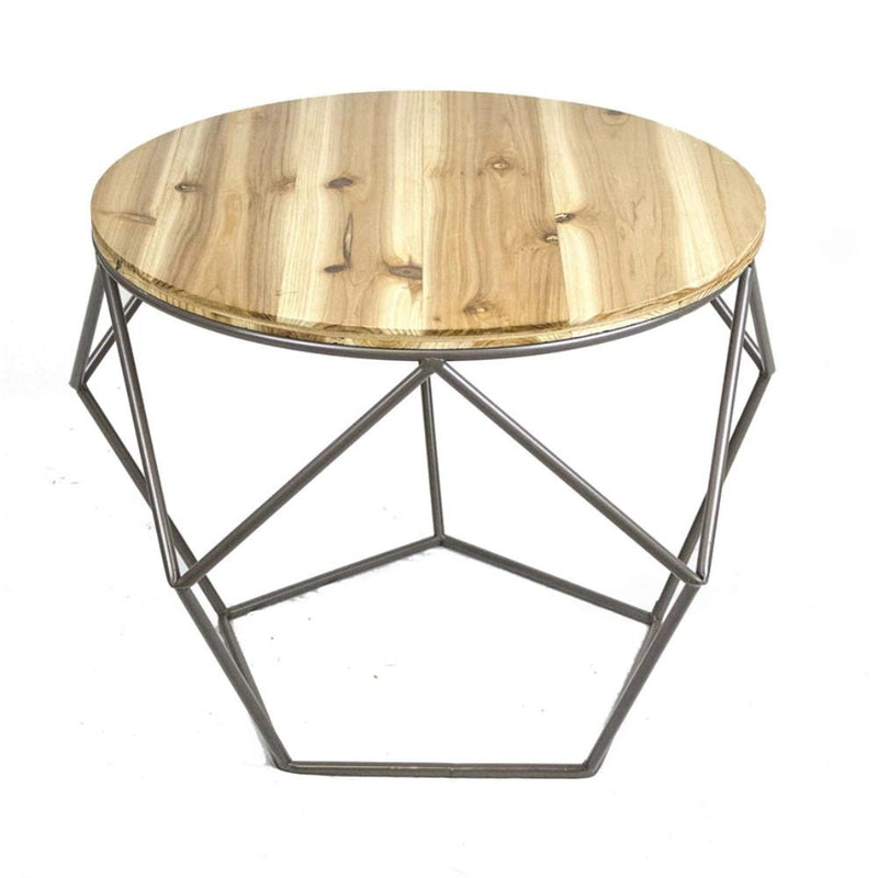 Geometrical Metal Accent Table with Wood Top, Brown and Black-Console Tables-Brown and Black-Metal & Wood-JadeMoghul Inc.