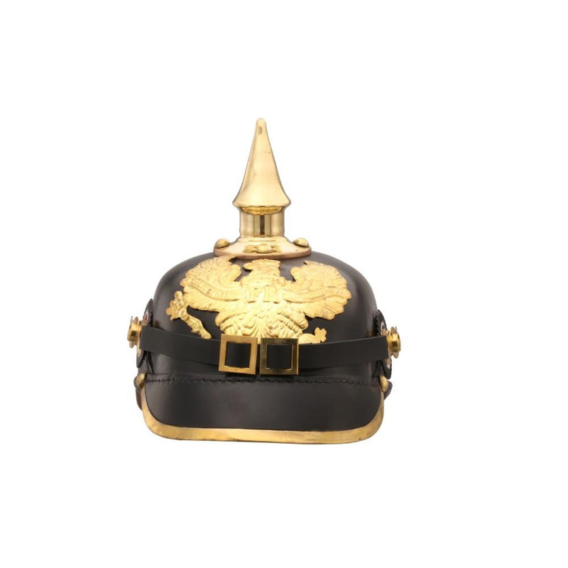 German Pickelhaube Officer Imperial Prussian Helmet, Black and Gold-Decorative Objects and Figurines-Black and Gold-Leather and brass-JadeMoghul Inc.