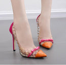 Geyunya Plus Size 35-41 Summer Women Pumps Transparent Clear Rivet Bow high heel Stiletto Fashion Shoes Woman Sapato Feminino-orange-4.5-JadeMoghul Inc.