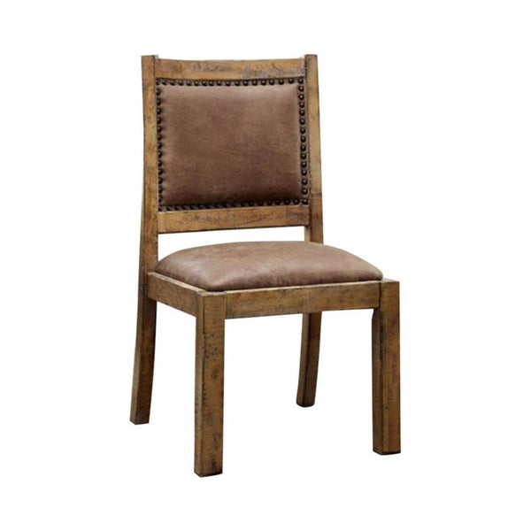 Gianna Cottage Side Chair With Fabric, Rustic Pine, Set Of Two-Armchairs and Accent Chairs-Rustic Pine-Leatherette Solid Wood Wood Veneer & Others-JadeMoghul Inc.