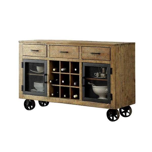 Gianna Industrial Style Server, Rustic Pine Finish-Accent Chests and Cabinets-Rustic Pine Finish-Wood-JadeMoghul Inc.
