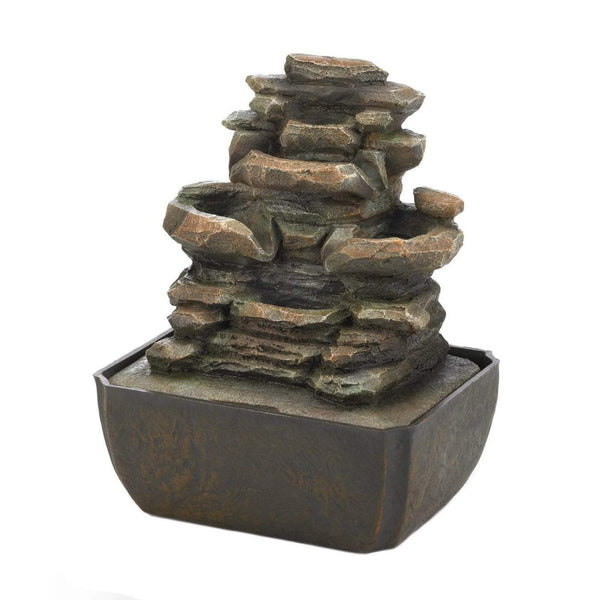 Side Table Decor Tiered Rock Formation Tabletop Fountain